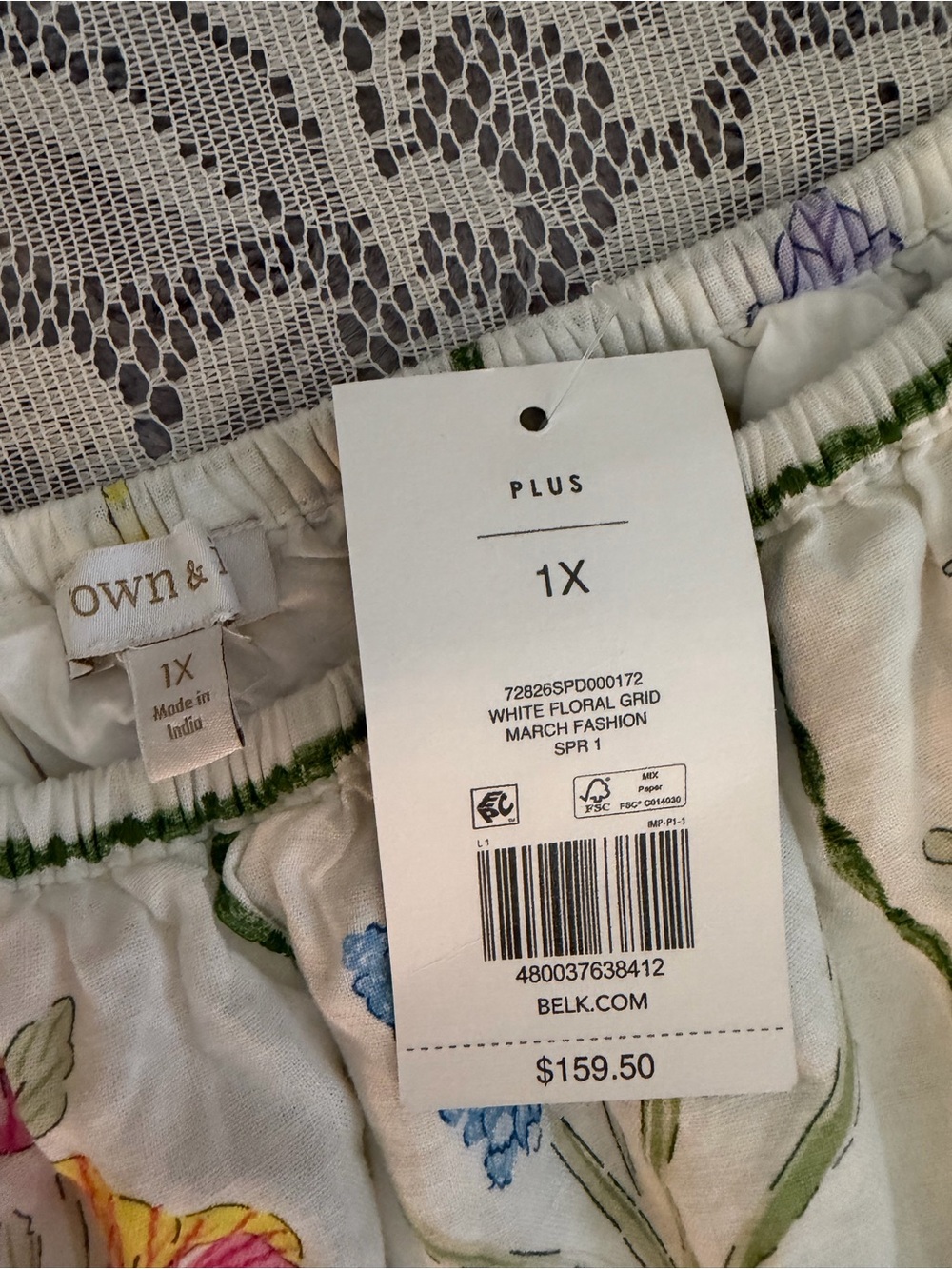 Crown & Ivy Linen Blend Floral Embroidered Ruffled Grid Dress, Size 1X - Picture 7 of 9